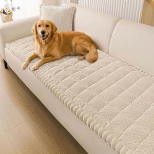 Smiry Non Slip Couch Covers for Dogs, Fuzzy Pet Couch Covers for 3 Cushion Sofa Pet Friendly, Soft Sofa Slipcovers Cushion Furniture Protector Washable (Apricot, 27.6" x 82.7")