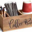Acacia Wood Station Organizer,Coffee Station Organizer for Cup Lid Stirrers Pod, Disposable Coffee Cup Holder, Farmhouse Accessories Decor, Brown Labeled Coffee Bar