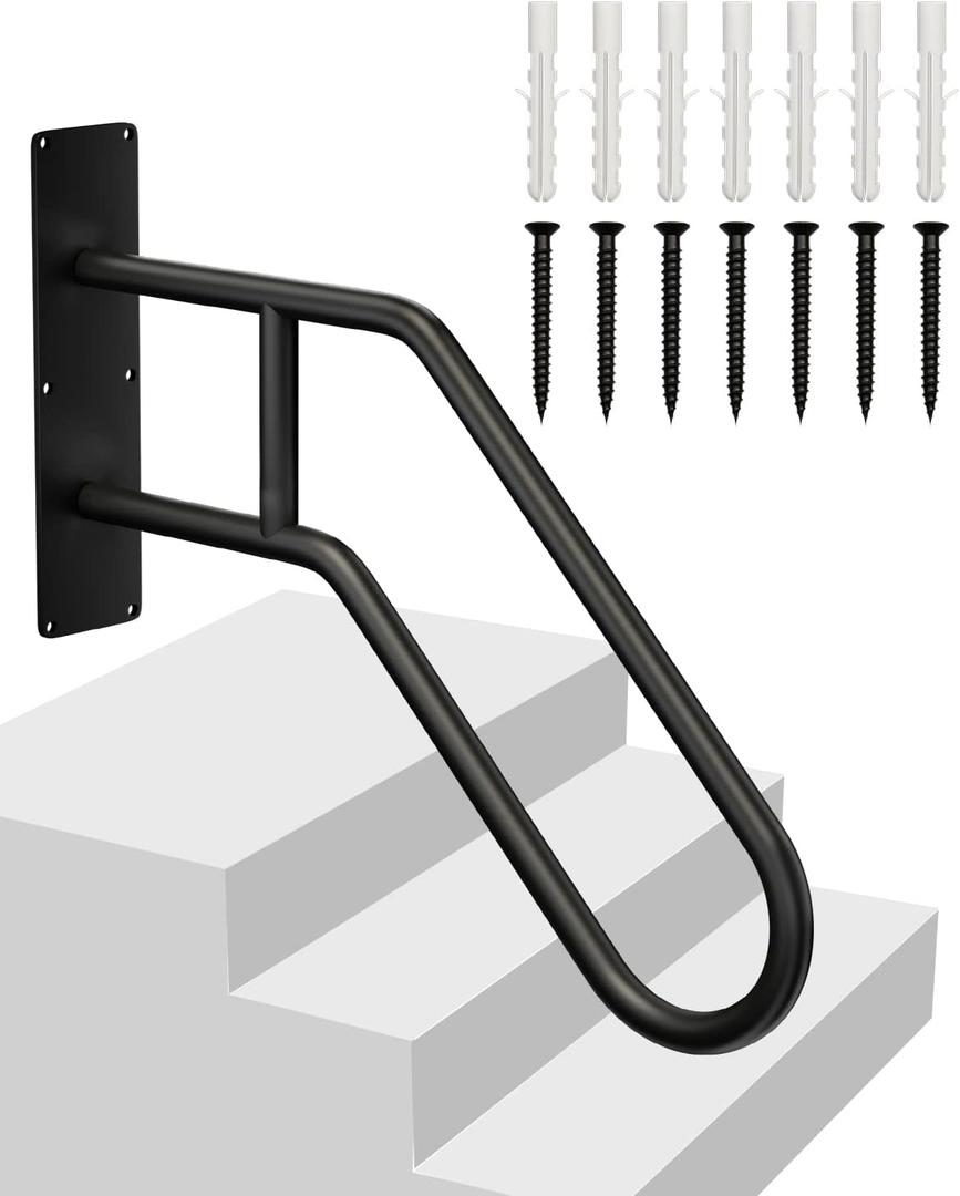 Handrails for Outdoor Steps Stair Railing Indoor, 1 to 3 Steps Stairs Wall Mounted Metal Handrail for The Elderly, Kids, Disabled, Pregnant Women