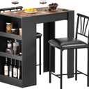 VECELO Small Bar Table and Chairs Tall Kitchen Breakfast Nook with Stools/Dining Set for 2, Storage Shelves, Space-Saving, Retro, 35.8 x 19.7 x 35.8 inches