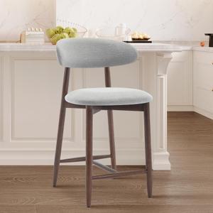 COLAMY Wood Bar Stools, Counter Height BarStools, Mid Century Modern Stools with Back, 25 Inch Upholstered Wooden for Kitchen Island Dining Room, Light Grey (Set of 1)