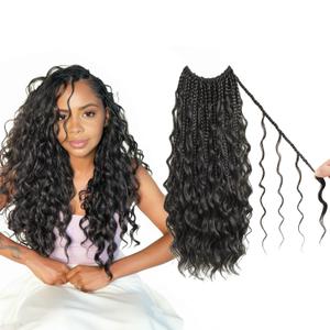 Boho Crochet Braids Close To Human Hair Pure Protein Silk Fiber 14 Inch Pre looped Goddess Box Braids with Three Soft Curls 9 Pack Bohemian Braids Crochet Hair for Black Women (1B,14Inch)