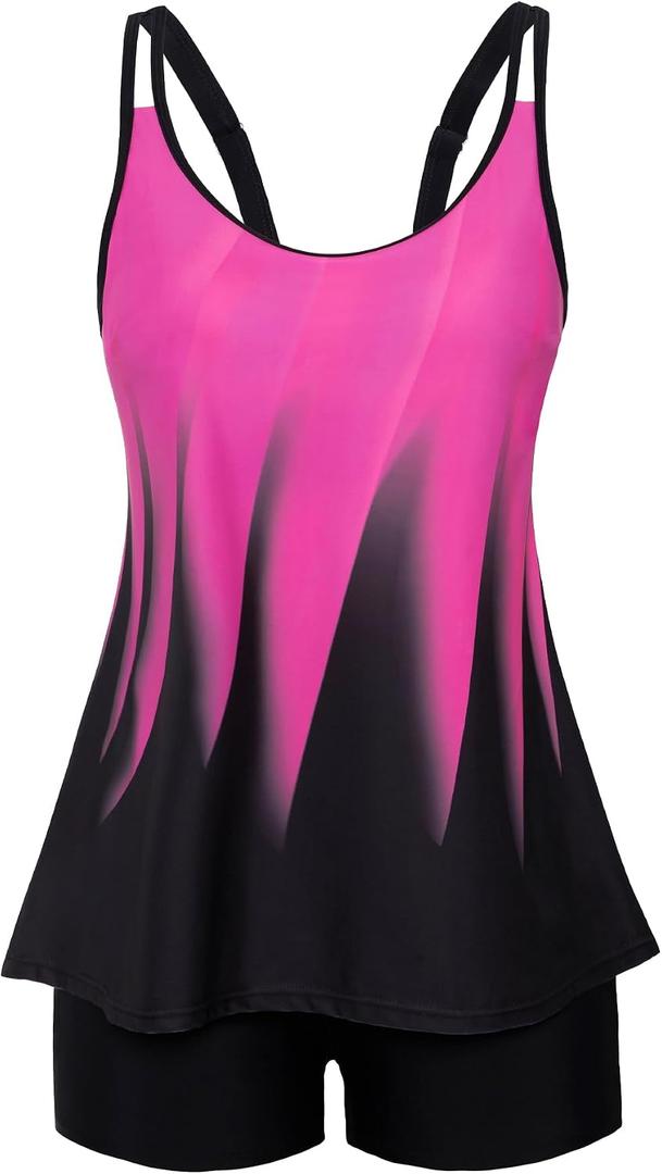 Arolina Tankini Swimsuits for Women Tummy Control Two Piece Bathing Suits Flowy Swim Tops with Boy Shorts, 22W