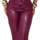 ksotutm Womens PU Leather Jumpsuit Sexy Sleeveless Button Top Tight Waist Wide Leg Bodysuit Party Club Night Two Piece Set (Small, Wine Red)