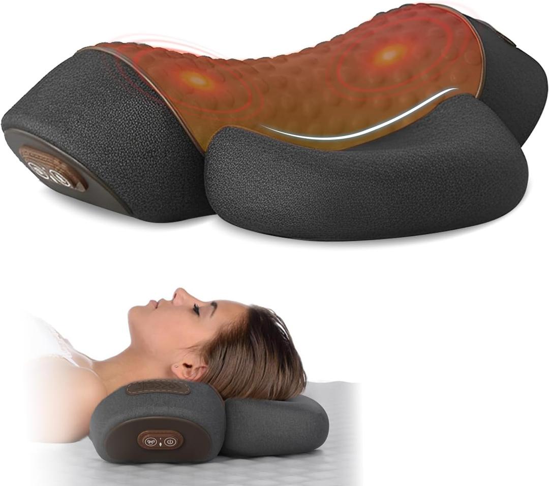 Neck Massager Pillow, 4-in-1 Neck Massager with Heat Massage and Stretching to Relieve Pain Boost Circulation,and Restore Natural Alignment (Black)