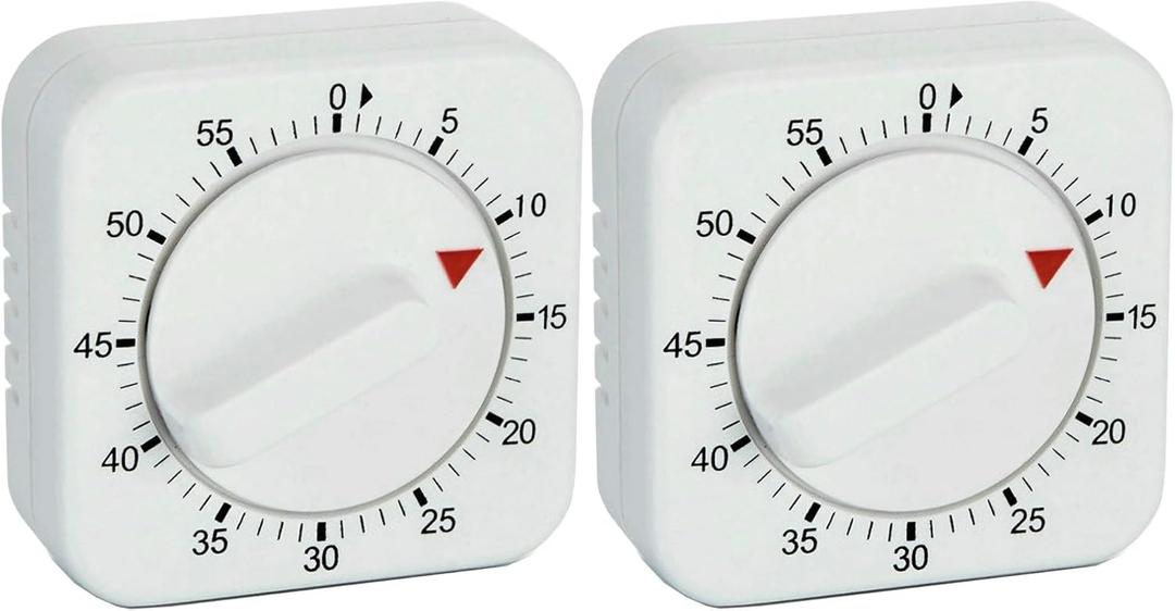 Square 60 Minute Mechanical Kitchen Timer, Easy to Use Visual Cooking Timer with Strong Magnet and Loud Alarm, Manual Countdown Timer for Classroom, Home, Study and Cooking (2 Pack)