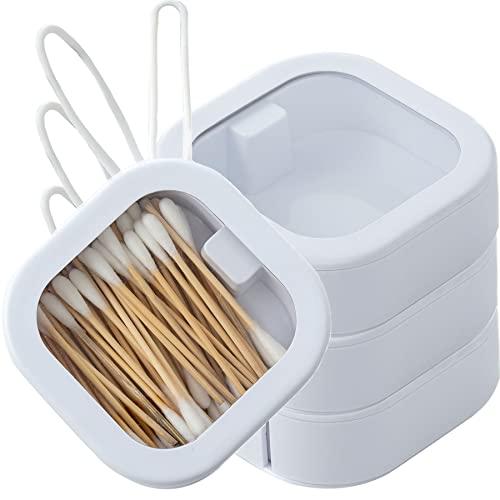 4pcs Hair Tie Organizer,Portable Travel Qtip Holder,Bathroom Storage Organizer Qtip Dispenser Cotton Swabs Dispenser Kids Hair Accessory Box with Lid for Bathroom,Desktop Organizer(4 Pcs White)