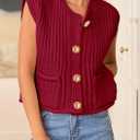 PRETTYGARDEN Women's Summer Sweaters Vest 2025 Sleeveless Button Down Cropped Pockets Chunky Knit Cardigan Trendy Tank Tops (Silver, L)