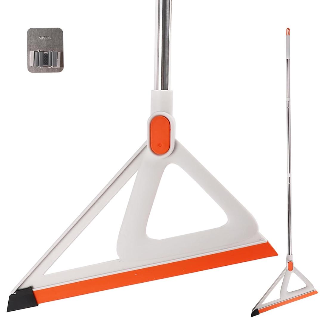 Rubber Squeegee Broom - Multifunction Magic Broom, Scraping Silicone Broom Sweeper, with Mop Clip, Squeeze Broom Sweeping Water for Kitchen Bathroom Shower Tile Marble Window Cleaning (Orange)