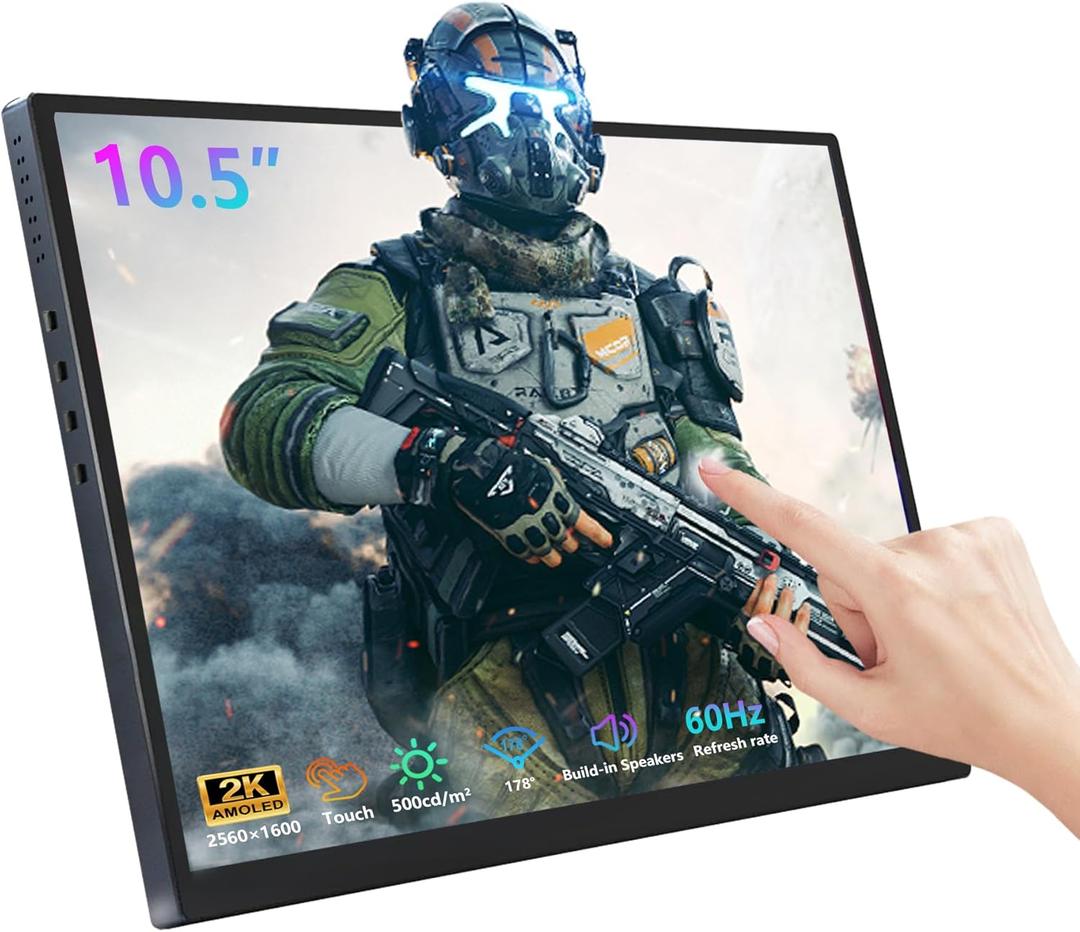 10.5 Inch OLED Touchscreen Portable Monitor - 25601600 2.5K Ultra-Thin External Touch Display with CNC Metal Case & Speaker Travel Secondary Display for Raspberry Pi, Window, macOS, PC, Switch, PS5