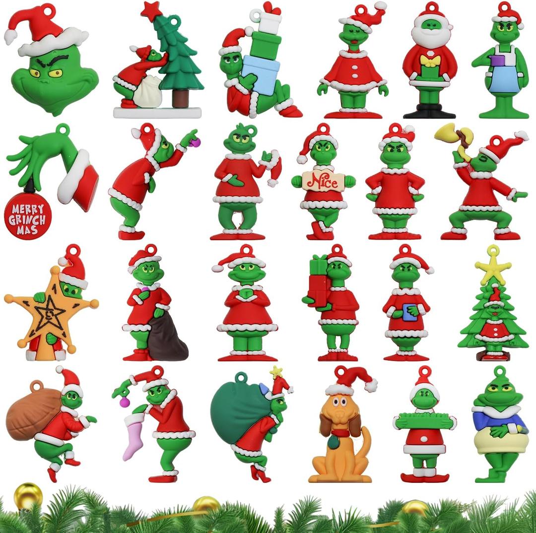 24Pcs Mini Christmas Collectible Dolls Figurines,Tree Hanging Ornament Gifts for Xmas Goodie Bag Stuffers Winter New Year Holiday Party Favors Decorations