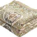 Boho Throw Blanket 80" x 90", 100% Organic Cotton Breathable Skin-Friendly Ultra Soft Bed Quilt Throw - Floral Rustic Decor Luxury Reversible Blanket for Sofa Couch Chair and Gift