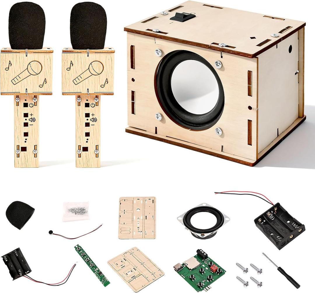 STEM Projects Karaoke Machine Toys Science Kits for Kids Age 8-12 Stem Building Kits Building Your Own DIY Electronics Kit with Bluetooth Speaker 2 Wireless Microphones Gifts for Teen Girls Boys