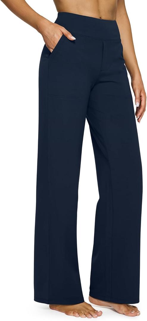 G4Free Yoga Pants Women Wide Leg Dress Pants with Pockets High Waisted Sweatpants Loose Casual Lounge Palazzo Pants(Dark Navy, L, 31")