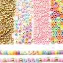 Gxueshan 1400 Pcs Acrylic Gold Pink Colorful 6x9mm Pony Beads 10x6mm Mix Candy Color Alphabet Letter Beads Bulk for Jewelry Friendship Bracelet Necklace Making Kit Braids Kandi Beads (1400)