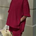 PRETTYGARDEN Women's 2 Piece Lounge Sets 2025 Summer Short Sleeve Tunic Tops Drawstring Shorts Matching Outfits Tracksuits (Wine Red,Small) (S)