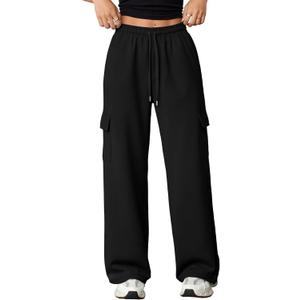 Aleumdr Wide Leg Sweatpants for Women Cargo Pants High Waisted Sweat Pants Baggy Joggers Casual Long Pants with Pockets (XX-Large, Black)