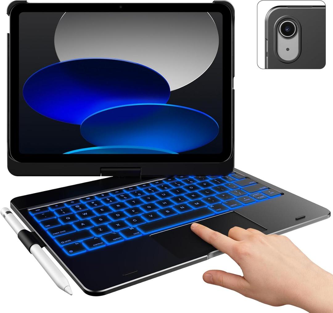 typecase Touch iPad 11th 10th Generation Case with Keyboard (11" 2025, A16 & 10.9" 2022)  360 Rotatable, 11-Color Backlit, Multi-Touch Trackpad, Pencil Holder, Thin & Light  Black