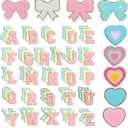 Kaloolon Chenille Patches for Clothing Letter Self Adhesive 87 Pcs Cute Colorful Love Heart Bow Patches for Jeans Embroidered Applique (Novel Style)
