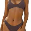 ZAFUL Women's Tie Back Padded High Cut Bralette Bikini Set Two Piece Swimsuit S