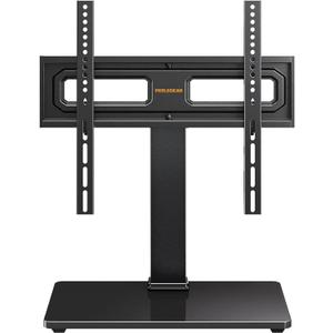 Perlegear Table Top TV Stand Mount, Universal Swivel TV Stand for 3260,65 Inch LCD/LED/OLED TVs up to 88 lbs with Tempered Glass Base, Height Adjustable TV Base with Tilt, Max VESA 400x400mm