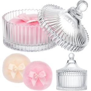 Tioncy 3 Pcs Large Body Powder Puff and Container Valentine's Day gift Powder Container with Puff Crystal Case Soft Washable Reusable Velour Face Body Glitter Wet Dry Makeup (Classic,Clear)