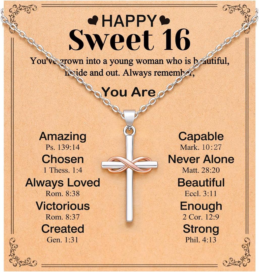 UPROMI Happy 10th/11th/12th/13th/14th/15th/16th/17th/18th/21st Birthday Gifts for Girls Her, Cross Necklace Birthday Gift Ideas