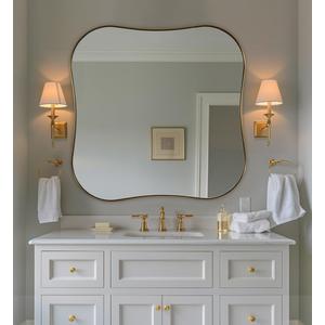 ANDY STAR 30x30'' Gold Bathroom Mirror for Over Sinks, Abrstract Square Scalloped Mirrors Rounded Corner Notched Edges in 1 Antirust Stainless Steel Metal Frame Wall Mounted for Home Decor
