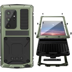 Compatible with Samsung Galaxy S25 Plus Metal Bumper Case with Stand Screen Protector Camera Cover Hybrid Durable Metallic Military Dust Proof Heavy Duty Full Body Man (Green)