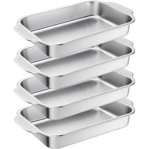 4 Pcs Stainless Steel Cake Pan with Handle 9 x 13 Inch Baking Bakeware Rectangle Breads Baking Pan for Dishwasher for Vegetables Fish Cakes Casseroles