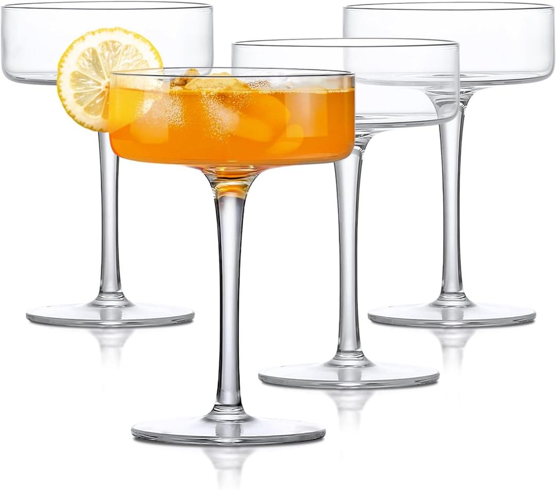 LEMONSODA Clear & Ribbed Martini Coupe Glasses - Classic Barware for Espresso Martini, Manhattan, Cosmopolitan  Handcrafted Luxury Glassware for Home Entertaining (Clear 6.5oz, Set of 4)