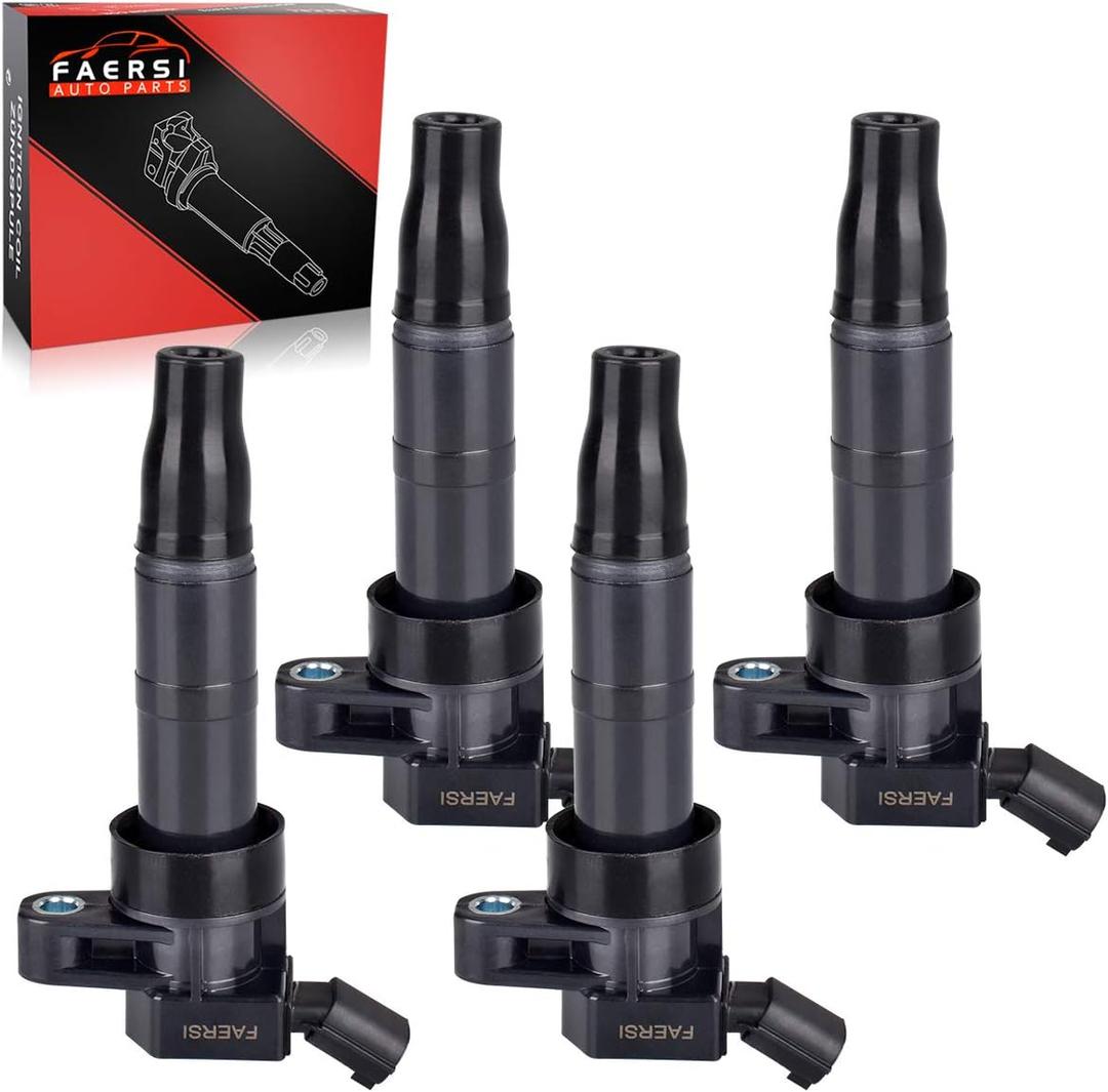 FAERSI Set of 4 Ignition Coils Pack Replacement for 2009 2010 2011 2012 2013 2014 2015 2016 Kia Sorento Forte Optima Sportage Hyundai Sonata Santa Fe Genesis Coupe 2.4 2.0 L4 Replace OE# UF611 C1667