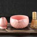 Matcha Whisk Set Matcha Kit: Ceramic Matcha Bowl, Matcha Whisk Holder, Bamboo Whisk(Chasen), Bamboo Scoop, 4Pcs Matcha Tea Set for Matcha Lover, Family Christmas Birthday Gift (Pink)