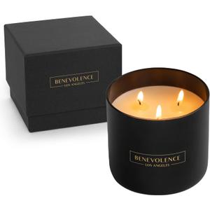Benevolence LA 3 Wick Candle, Bergamot & Jasmine Large Christmas Scented Candles | Soy Candles | Holiday Candle Gifts for Women and Men | Home Fragrance | Aromatherapy | 14.5 Oz, 45 Hour Burn
