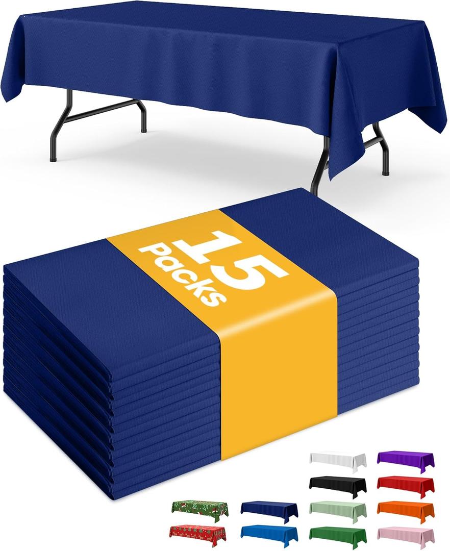 Niuara Navy Blue Plastic Table Cloth Rectangle Table 15 Pack, 54''108'' Tablecloth for Graduation Decorations Class of 2025, Table Cloth for Disposable Use, Table Cover for Holiday Party, Gathering