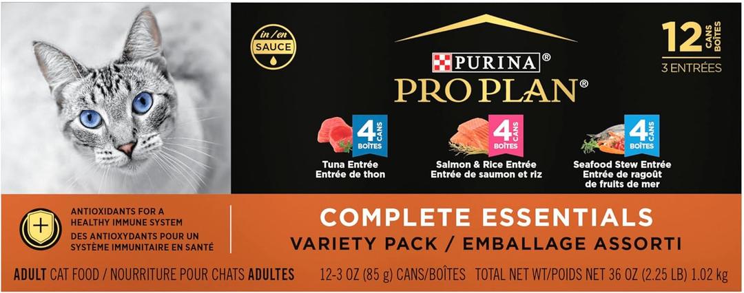 Purina Pro Plan Wet Cat Food in Gravy, Seafood Variety Pack, (2x12) 3 oz (EXP 05/31/28)