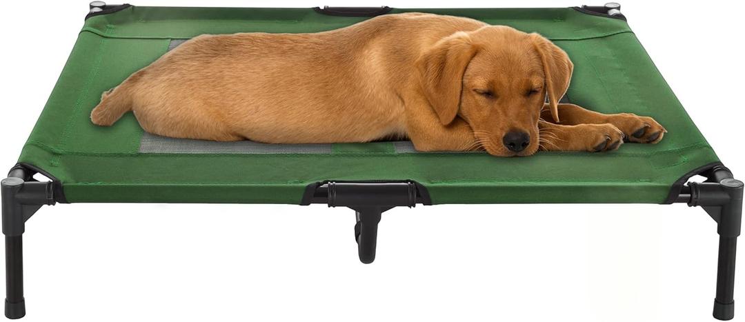 Elevated Dog Bed  36x29.75 Portable Bed for Pets with Non-Slip Feet  Indoor/Outdoor Dog Cot or Puppy Bed for Pets up to 80lbs by Petmaker (Green)