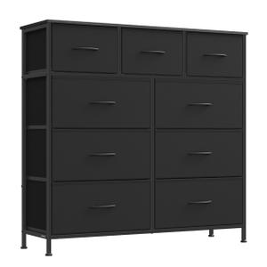 SONGMICS Dresser for Bedroom, Chest of Drawers, Steel, MDF, 9 Non-Woven Fabric Drawers, Storage Organizer Unit, Closet, Entryway, Ink Black and Ebony Black ULGS324B01S