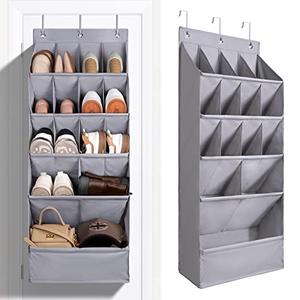 FENTEC 1 Pack Over-the-Door-Shoe-Organizers, Hanging Organizers with Large Pocket Shoe Holder Hanging Shoe Rack for Closet Shoe Organizer for Wall, Over Door Organizer with 15 Pockets Gray
