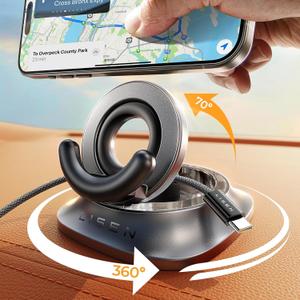 LISEN Dashboard Cell Phone Holder for Car [360+70Rotate Base] Dash Phone Mount Holder for Car Phone Holder Mount Stand Non Slip Silicone for iPhone 16 Pro Samsung S25 Ultra S24 Android Smartphones