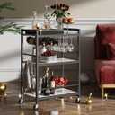 TUTOTAK Bar Cart - Serving Cart for Home - Microwave Cart, Drink Cart, Mobile Kitchen Shelf with Wine Rack and Glass Holder, Rolling Beverage Cart BC01BM030, 13"D x 23.7"W x 32.7"H
