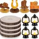 12Pcs Western Party Decorations Western Table Decor Mini Cowboy Lantern Candle Wooden Plate Wild West Boot Hat Honeycomb Centerpieces for Cowboy Theme Birthday Wedding Party Favor Baby Shower Supplies