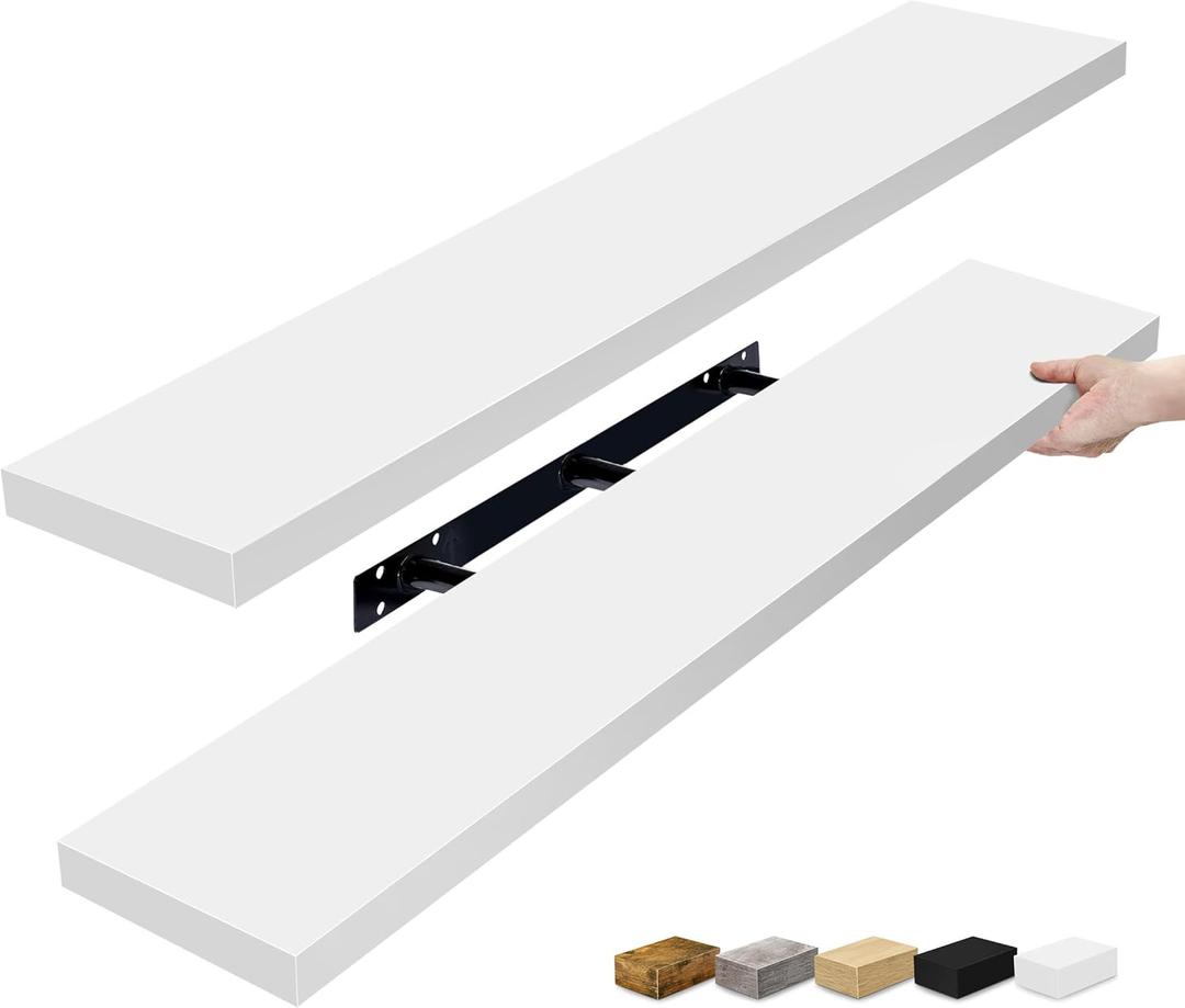 Sorbus Floating Shelves for Wall - 48 Inch Long Bathroom Shelves, Wall Decor for Bedroom, Kitchen, Living Room & Book Storage - Mounted Floating Shelf with Invisible Brackets (White, Pack of 2)