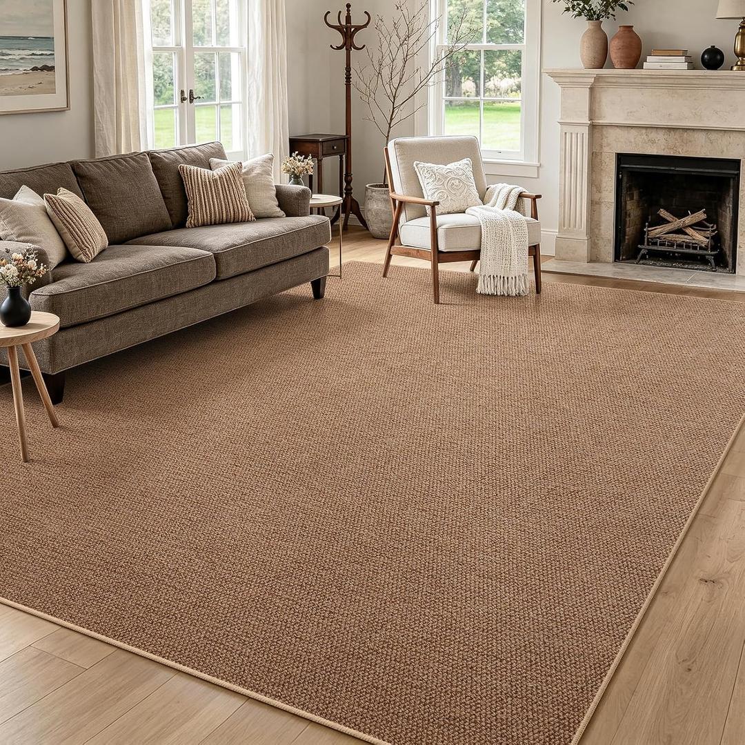 Large Faux Jute Area Rug 8'x10', Warm Taupe Rustic Farmhouse Rug