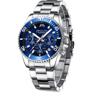 MEGALITH Mens Watches Stainless Steel Waterproof Analog Quartz Fashion Business Chronograph Watch for Men, Auto Date