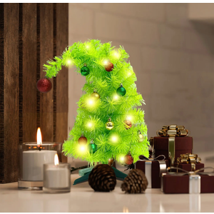 Mini Christmas Tree with Lights, 18in Small PreLit Artificial Tabletop Tree for Desk Office Holiday Decor, Xmas Green Whimsical Tree for Small Space Christmas Decor Gifts,arbol de Navidad con Luces