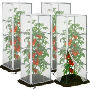 4 Pcs Garden Bird Netting for Square Plant Cage, 59" x 18" x 18" Tomato Cage Garden Net Cover with Zipper, Tomato Trellis Insect Bird Barrier Protection Mesh for Vertical Climbing Plants Vegetables
