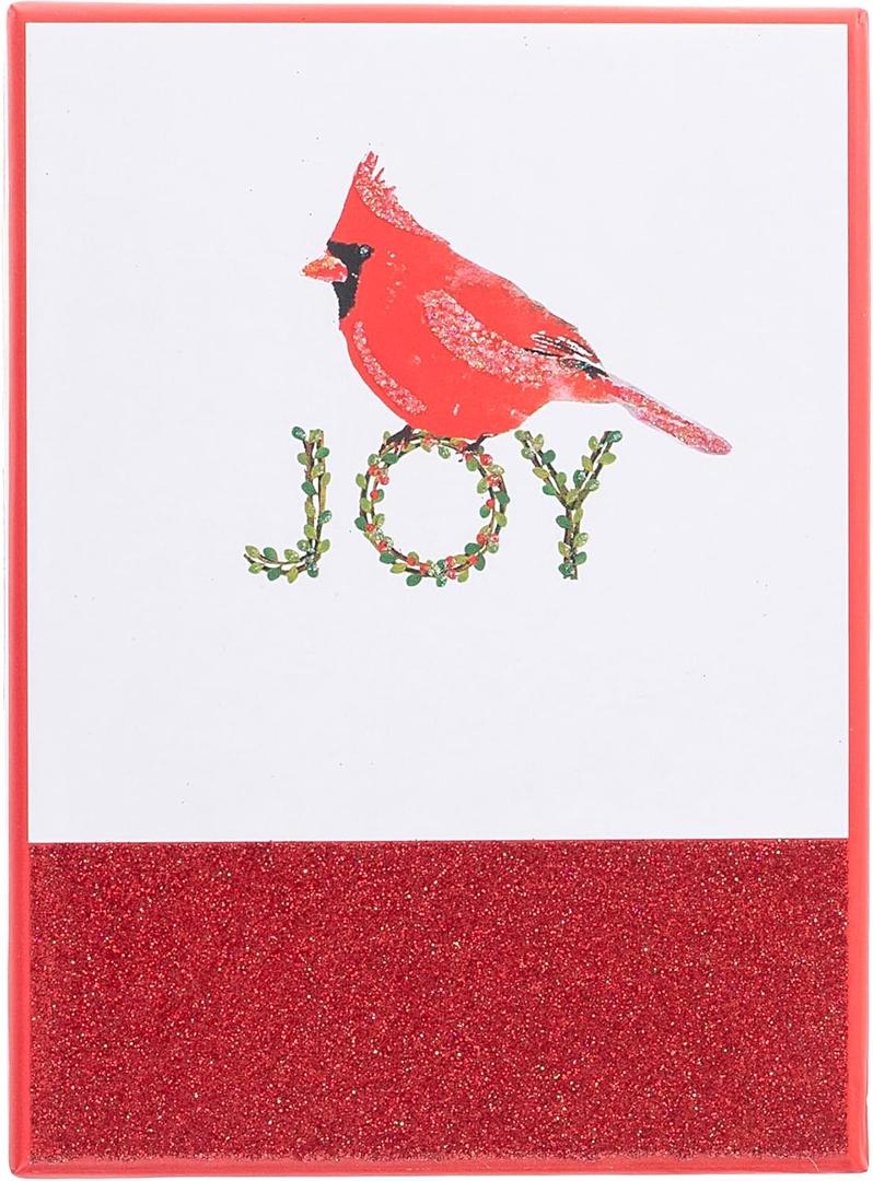Graphique Cardinal and Joy Holiday Cards | Pack of 15 Cards with Envelopes | Christmas Greetings | Red and Clear Glitter Accents | Boxed Set | 3.25" x 4.75"