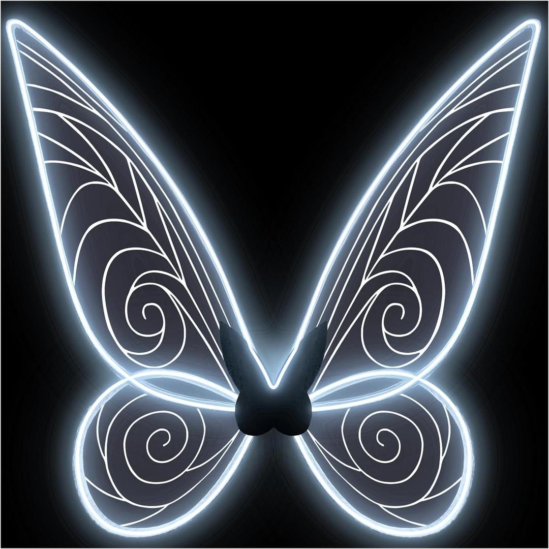 quescu Light up Fairy Wings for Adults,Electroluminescent Wire LED Butterfly Wings for Girls Women, Halloween Costume Dress Up (White)