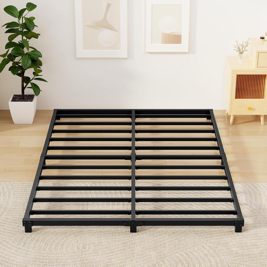 4 Inch Bed Frames Queen Size Low Profile Metal Platform Bed Frame Heavy Duty Steel Slat Support, No Box Spring Needed, Easy Assembly, Noise Free